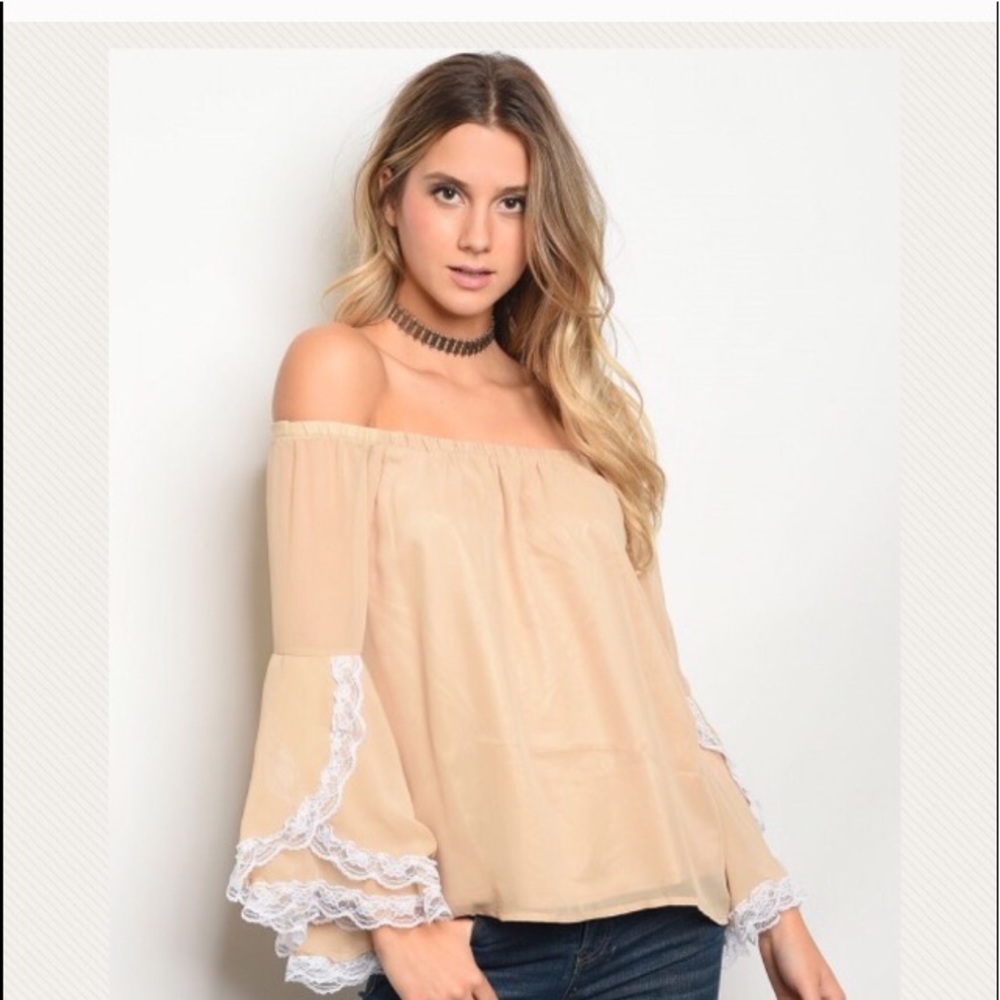 Beige Off the Shoulder Top.
